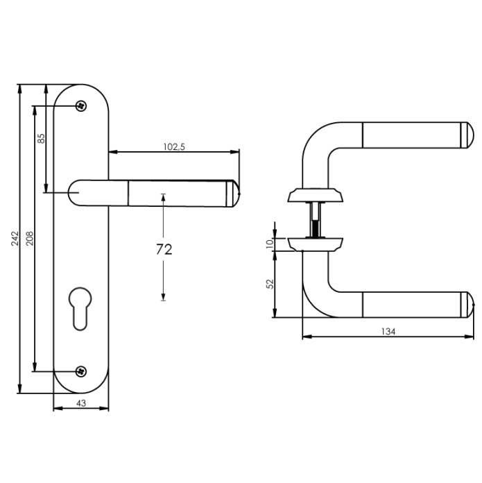 Intersteel deurklink Agatha op langschild PC72 chroom/mat nikkel - Afbeelding 2