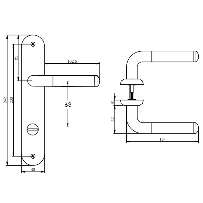 Intersteel deurklink Agatha op langschild WC63/8 chroom/mat nikkel - Afbeelding 2