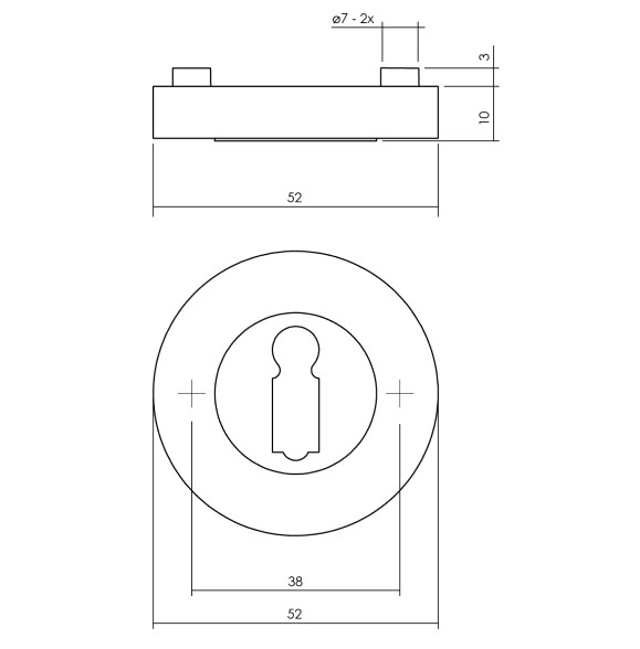 Intersteel Sleutelrozetten verdekt ø52x10mm met nokken chroom/nikkel mat