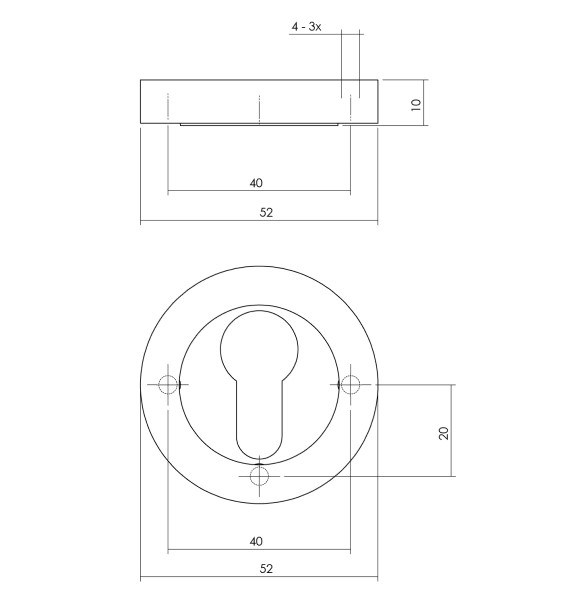 Cilinderrozetten verdekt ø52x10mm met nokken chroom/nikkel mat