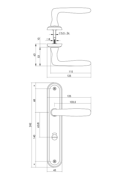 Intersteel deurklink Bjorn op schild WC63/8 nikkel mat - Afbeelding 2