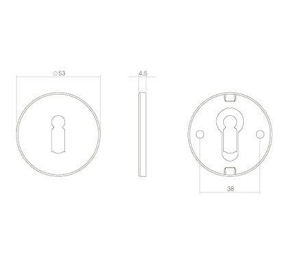 Intersteel sleutelrozetten verdekt ø53x5mm rvs