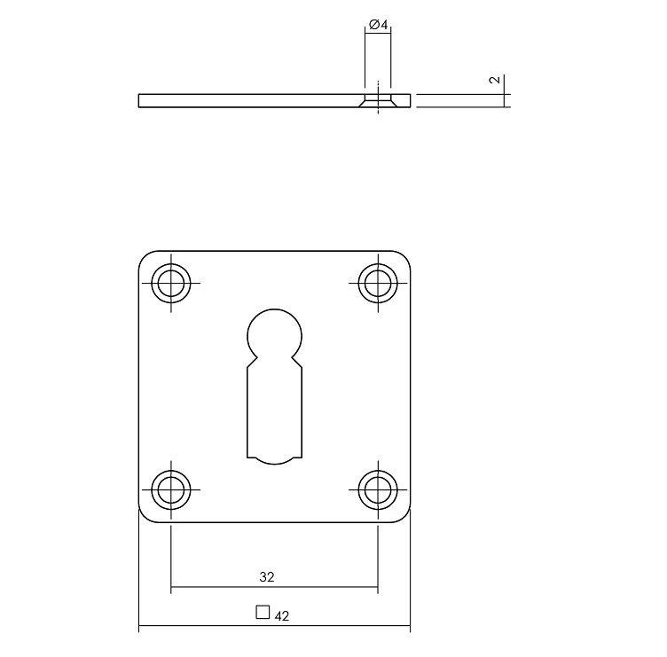 Intersteel sleutelrozetten 42x42x2mm rvs