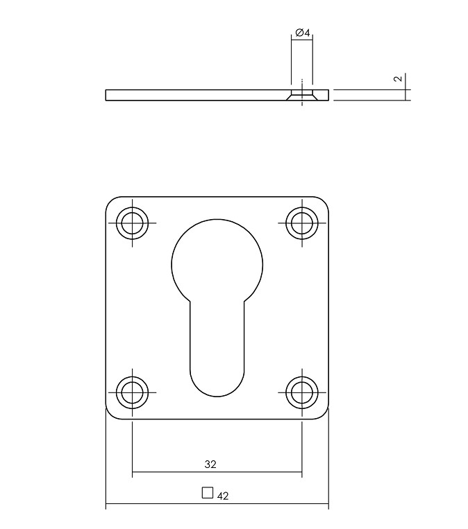 Intersteel cilinderrozetten 42x42x2mm rvs