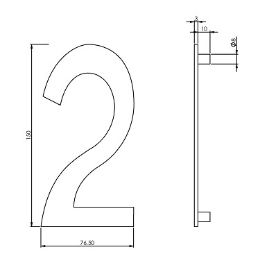 Intersteel huiscijfer nr. 2 150mm rvs - Afbeelding 2