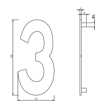 Intersteel huiscijfer nr. 3 150mm rvs - Afbeelding 2
