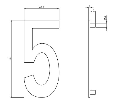 Intersteel huiscijfer nr. 5 150mm rvs - Afbeelding 2