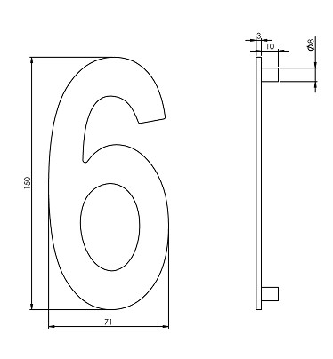 Intersteel huiscijfer nr. 6 150mm rvs - Afbeelding 2