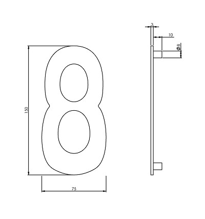 Intersteel huiscijfer nr. 8 150mm rvs - Afbeelding 2
