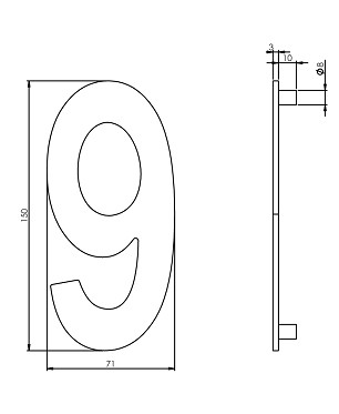 Intersteel huiscijfer nr. 9 150mm rvs - Afbeelding 2