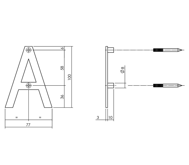 Intersteel huisletter A 100mm rvs - Afbeelding 2