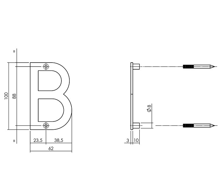 Intersteel huisletter B 100mm rvs - Afbeelding 2