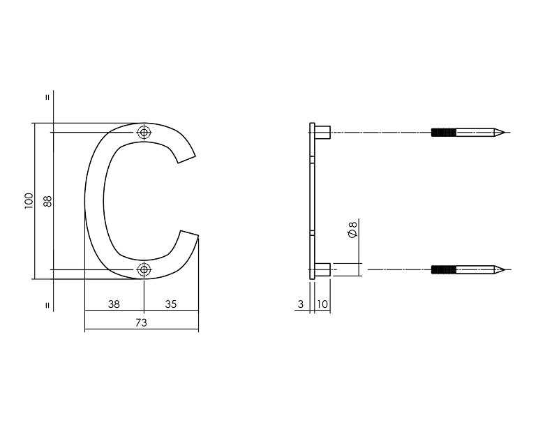 Intersteel huisletter C 100mm rvs - Afbeelding 2