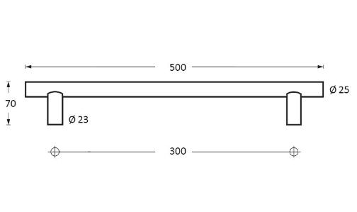 Intersteel deurgreep T-vorm 500x70x25 HoH 300 mm rvs - Afbeelding 2