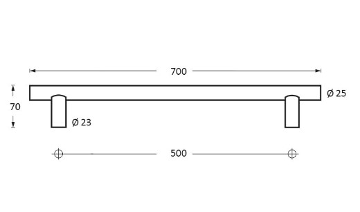 Intersteel deurgreep T-vorm 700x70x25 HoH 500 mm rvs - Afbeelding 2