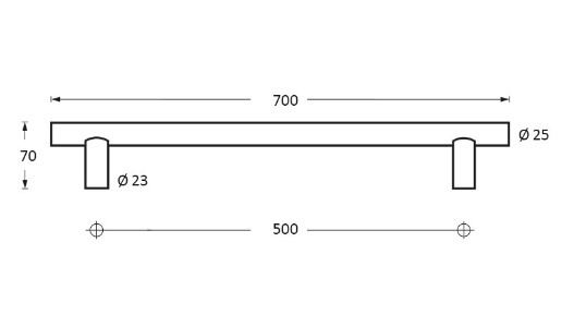 Intersteel set deurgrepen T-vorm 700x70x25 HoH 500 mm rvs - Afbeelding 2
