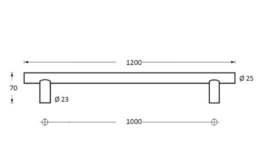 Intersteel deurgreep T-vorm 1200x70x25 HoH 1000 mm rvs - Afbeelding 2
