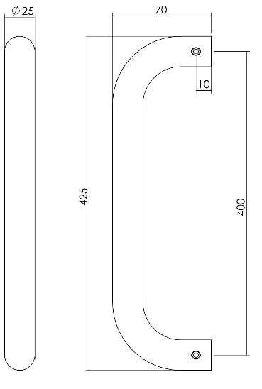 Intersteel deurgreep U-vorm 425x70x25 HoH 400 mm rvs - Afbeelding 2