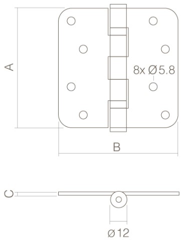 Intersteel Kogellagerscharnier afgerond 4""(102x102x3) rvs - Afbeelding 2
