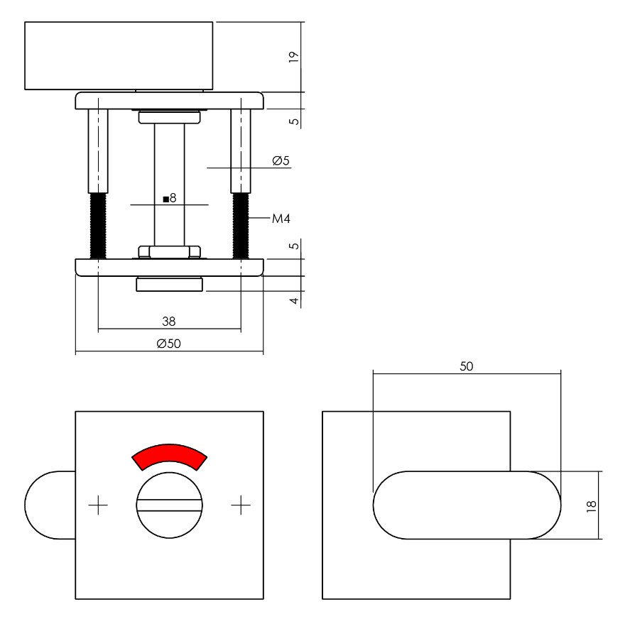 Intersteel wc-sluiting verdekt 50x50x5mm met comfortknop structuur zwart - Afbeelding 2