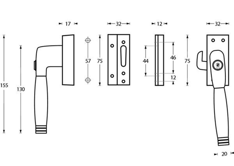 Intersteel SKG1 afsluitbare raamsluiting rechts Ton 400 nikkel/ebbenhout compleet - Afbeelding 2