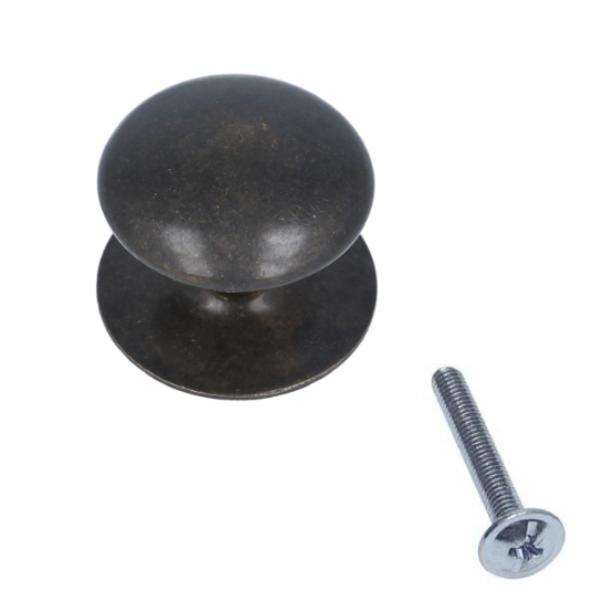 Knop (hol) messing antiek, 50 mm , incl. rozet
