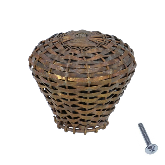 Knop grof gevlochten brons antiek 30 mm