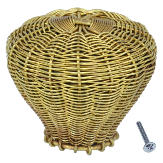 Knop fijngevlochten, geel messing, diam. 44 mm