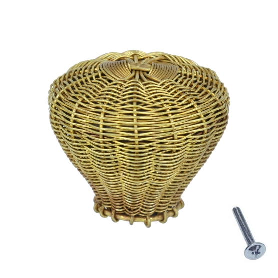 Knop fijn gevlochten, geel messing, diam. 30 mm