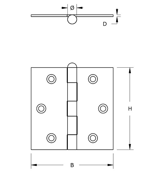 Scharnier 76x76 mm rechte hoek losse pen staal verzinkt - Afbeelding 2