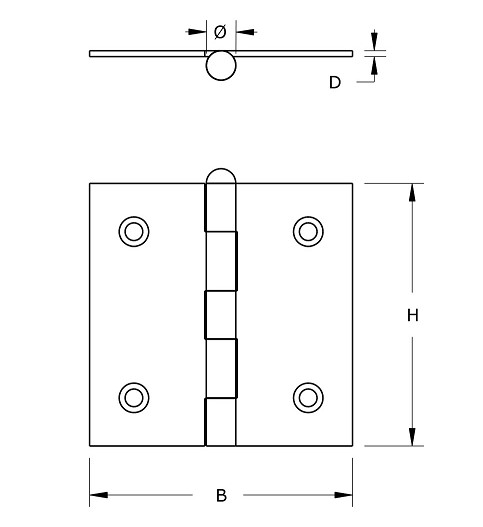 Scharnier 51x51 mm rechte hoek losse pen RVS