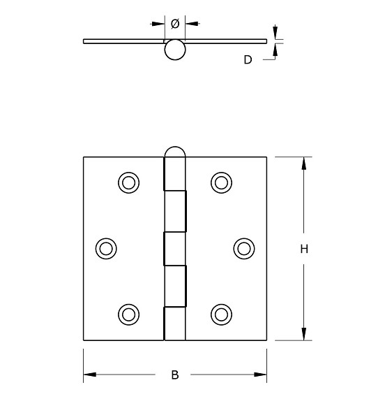 DX Scharnier 63x63 mm rechte hoek losse pen rvs - Afbeelding 2
