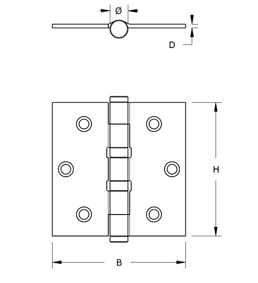 DX Kogellagerscharnier 76x76 mm rechte hoek losse pen rvs - Afbeelding 2
