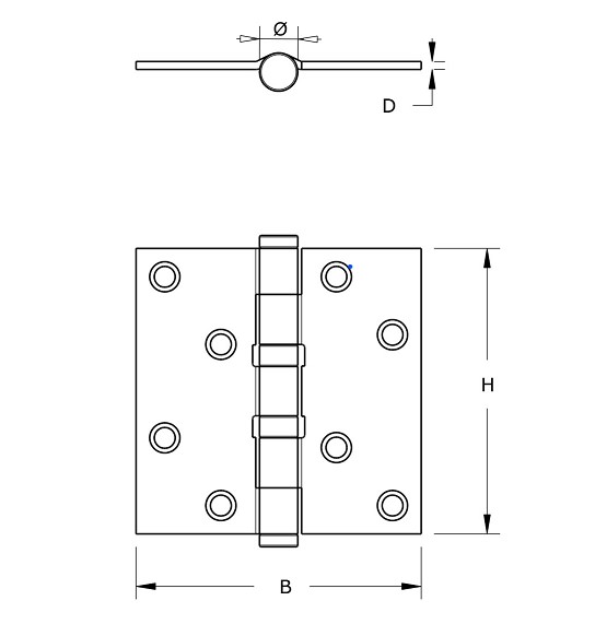 DX Kogellagerscharnier 89x89 mm rechte hoek losse pen vermessingd - Afbeelding 2