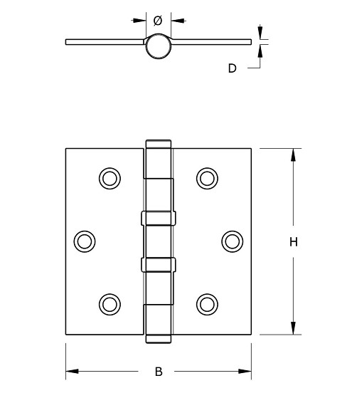 Kogellagerscharnier 76x76 mm rechte hoek losse pen vermessingd - Afbeelding 2