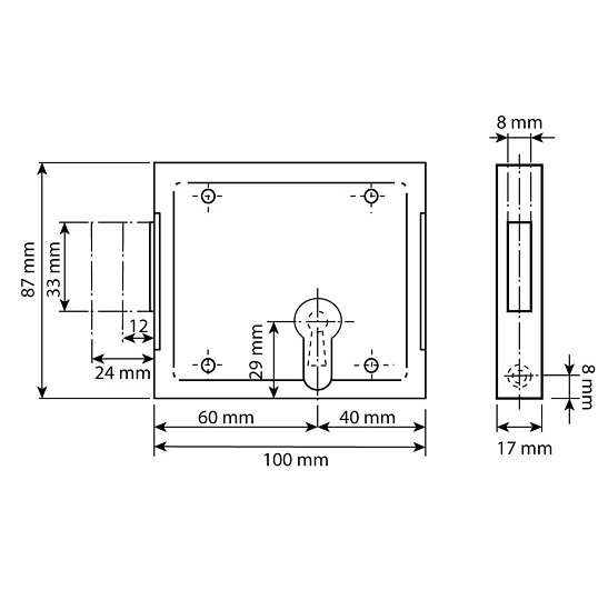 DX Oplegslot kelderslot voor profielcilinder doornmaat 60 mm - Afbeelding 2