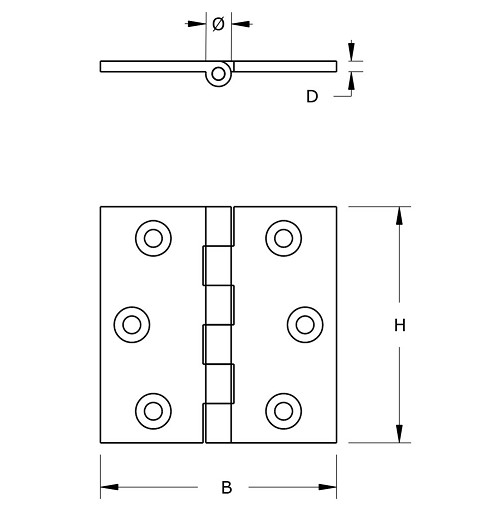 Smalscharnier 70x55 mm massief messing