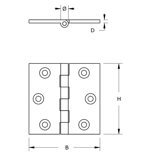Smalscharnier 40x35 mm massief messing