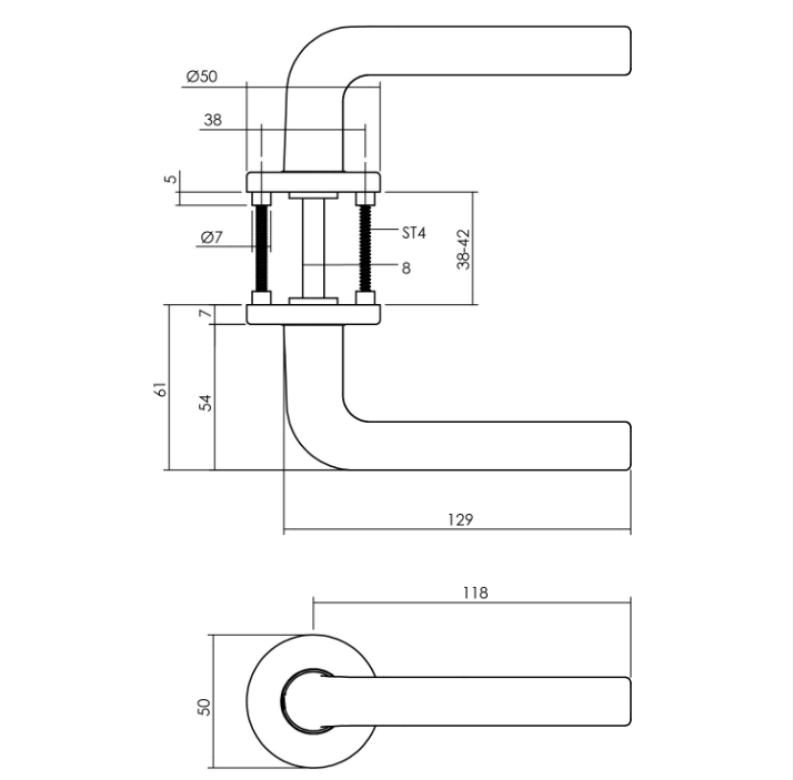 Intersteel deurklink recht en rozet met nok aluminium - Afbeelding 2