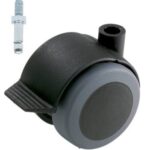 Meubelwiel Zwart Zacht + Rem 50 mm Stift M8
