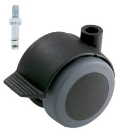 Meubelwiel Zwart Zacht + Rem 50 mm Stift M8