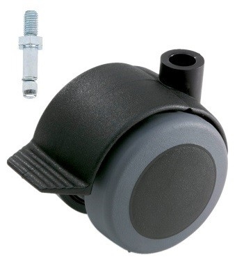 Meubelwiel Zwart Zacht + Rem 50 mm Stift M8
