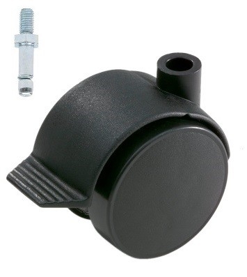 Meubelwiel Zwart Hard + Rem 50 mm Stift M8