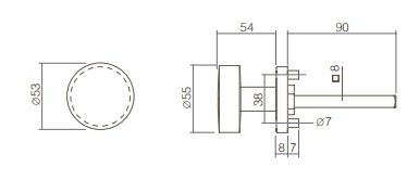 Knop rond vast op rozet staal + 7mm nok RVS