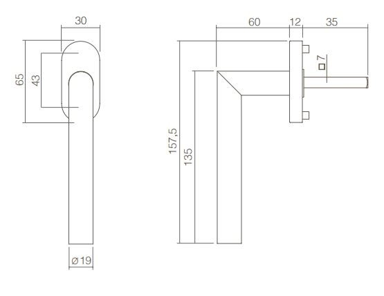 Raamkruk Hoek 90° op Ovale Rozet RVS