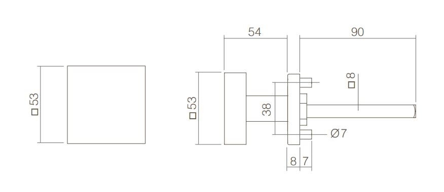 Intersteel knop vast op vierkant rozet rvs - Afbeelding 2