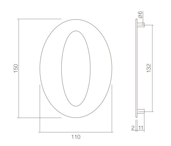 Intersteel huiscijfer 0 150mm breed rvs - Afbeelding 2