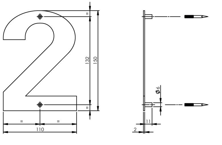 Intersteel huiscijfer 2 150mm breed rvs - Afbeelding 2