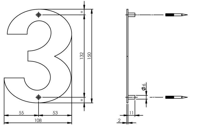 Intersteel huiscijfer 3 150mm breed rvs - Afbeelding 2
