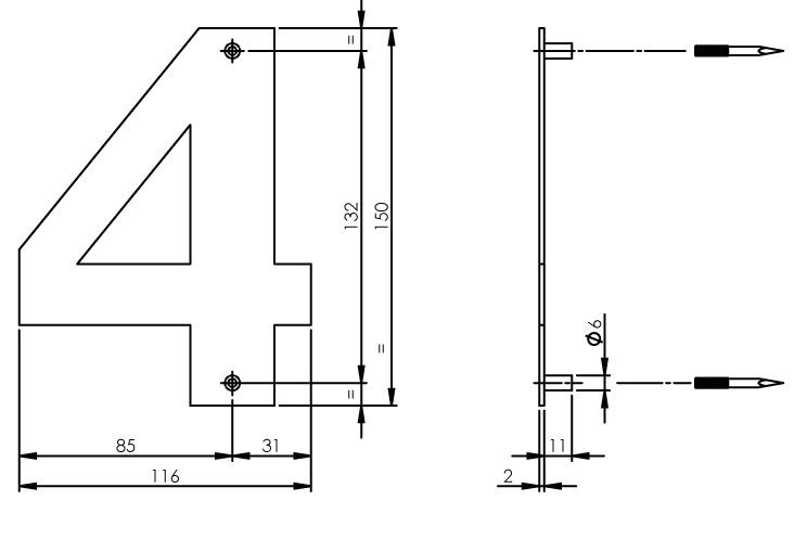 Intersteel huiscijfer 4 150mm breed rvs - Afbeelding 2